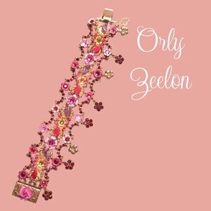 Authentic Vintage Orly Zeelon Embroidered Cuff Bracelet 7"